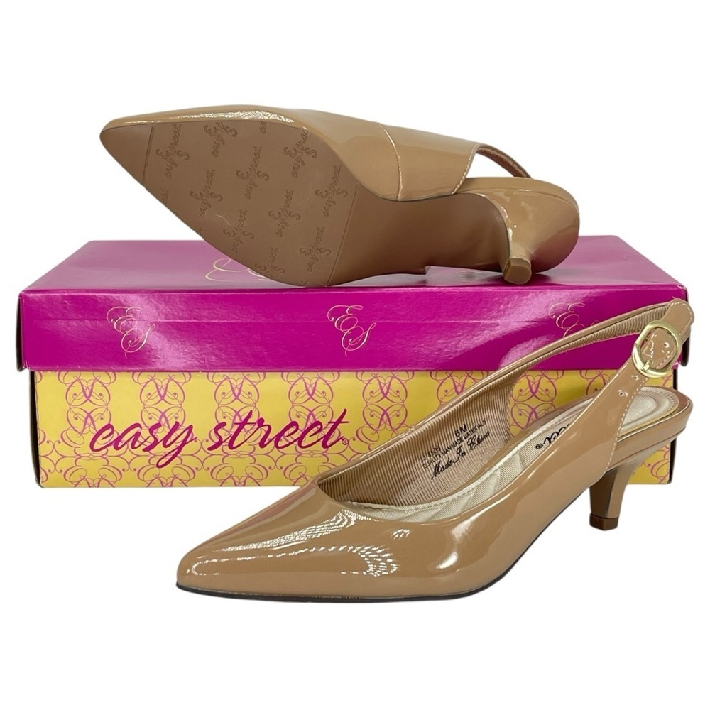 Easy Street Faye Nude Patent Leather Womens Slingback Kitten Heels Size 6M - Picture 13 of 14